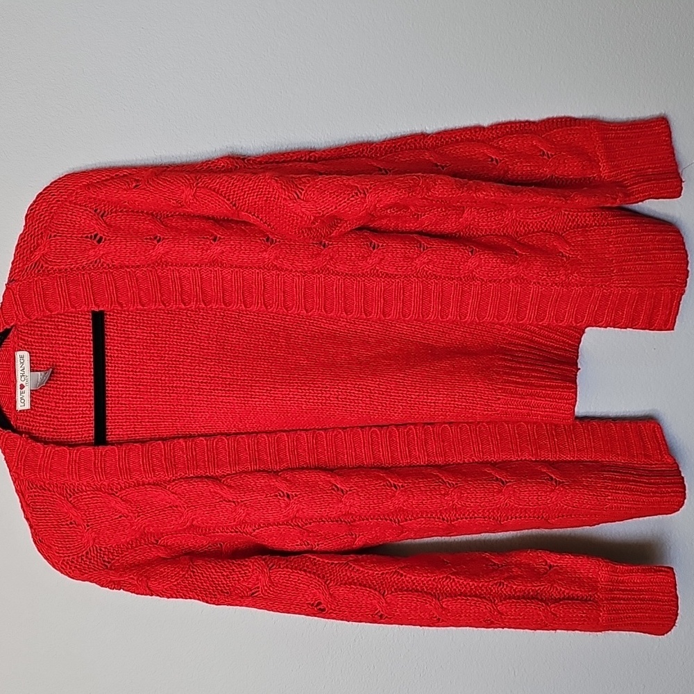 Love Change Oversized Vibrant Open Front Cable Knit Cardigan Large